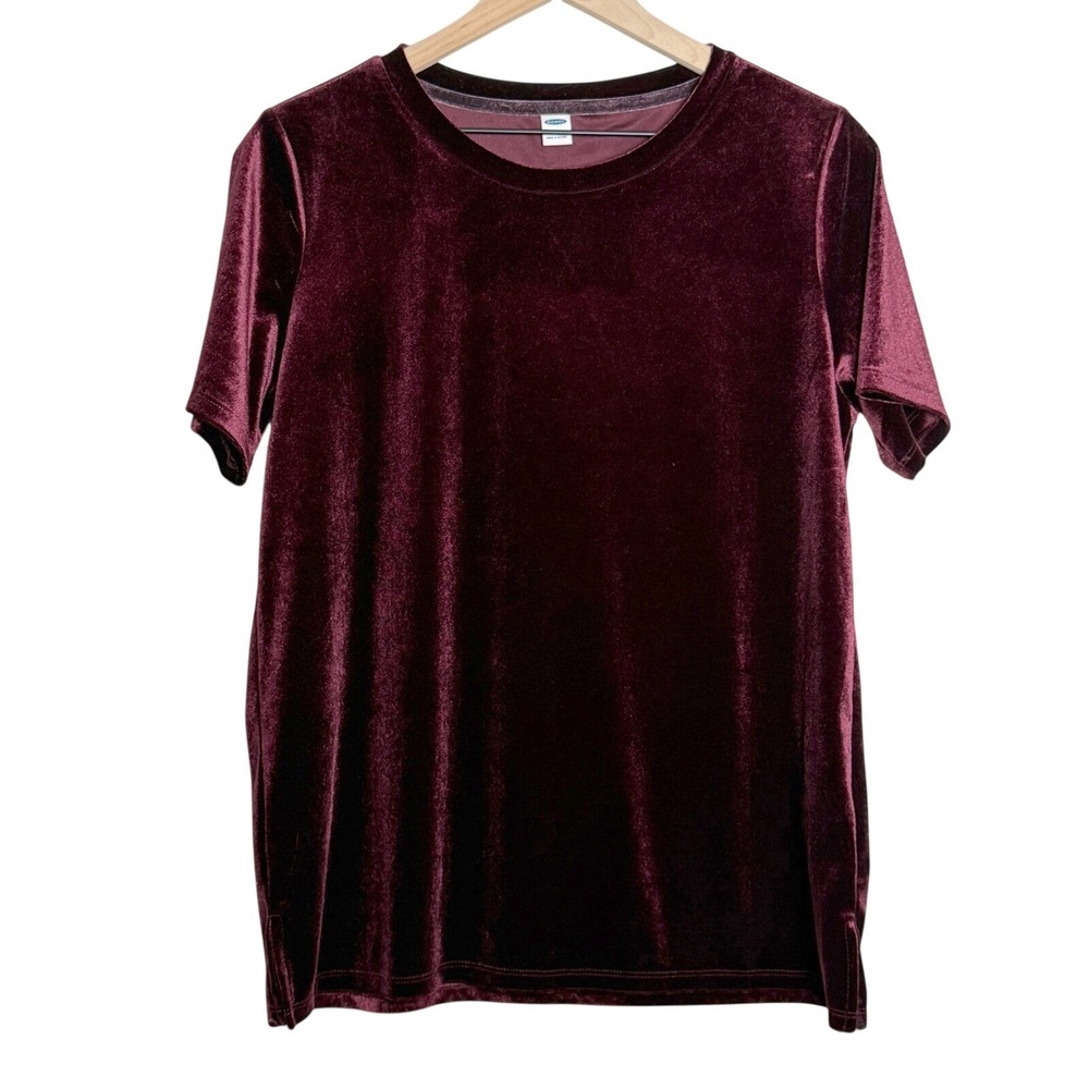 Old Navy‎ Womens Velvet Blouse M Red Stretch Knit Top Shirt Office Event Holiday